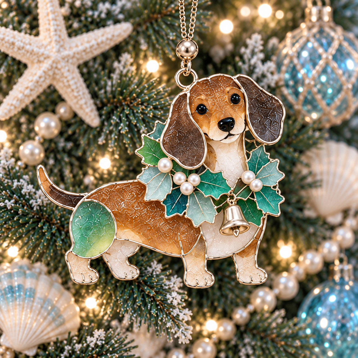 Coastal Christmas Dachshund Ornament Set