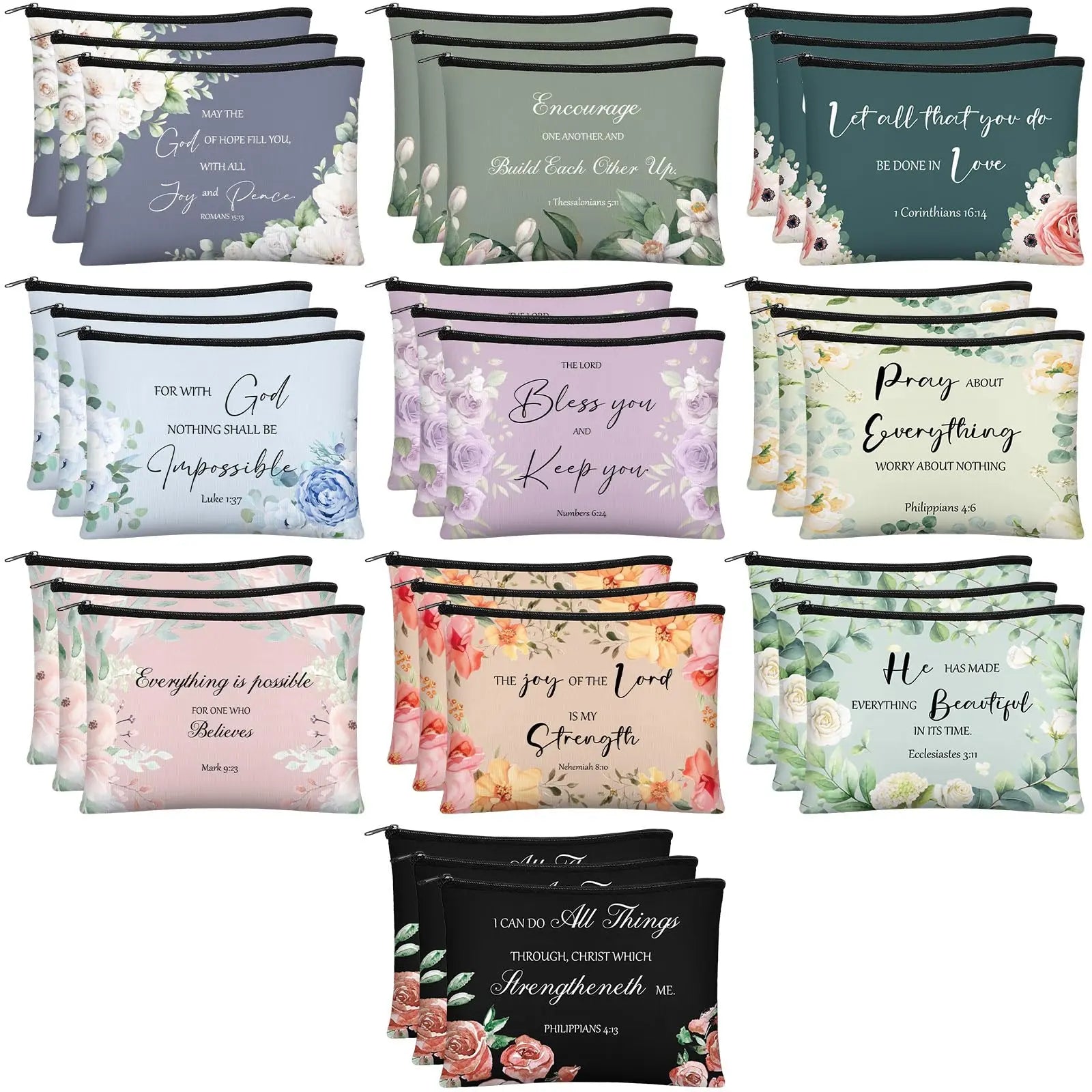 Christian Makeup Bag Gift for Women Bulk Faith Pocket Bag with Bible Verse Floral Pattern