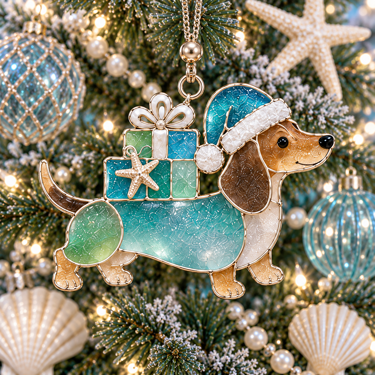 Coastal Christmas Dachshund Ornament Set