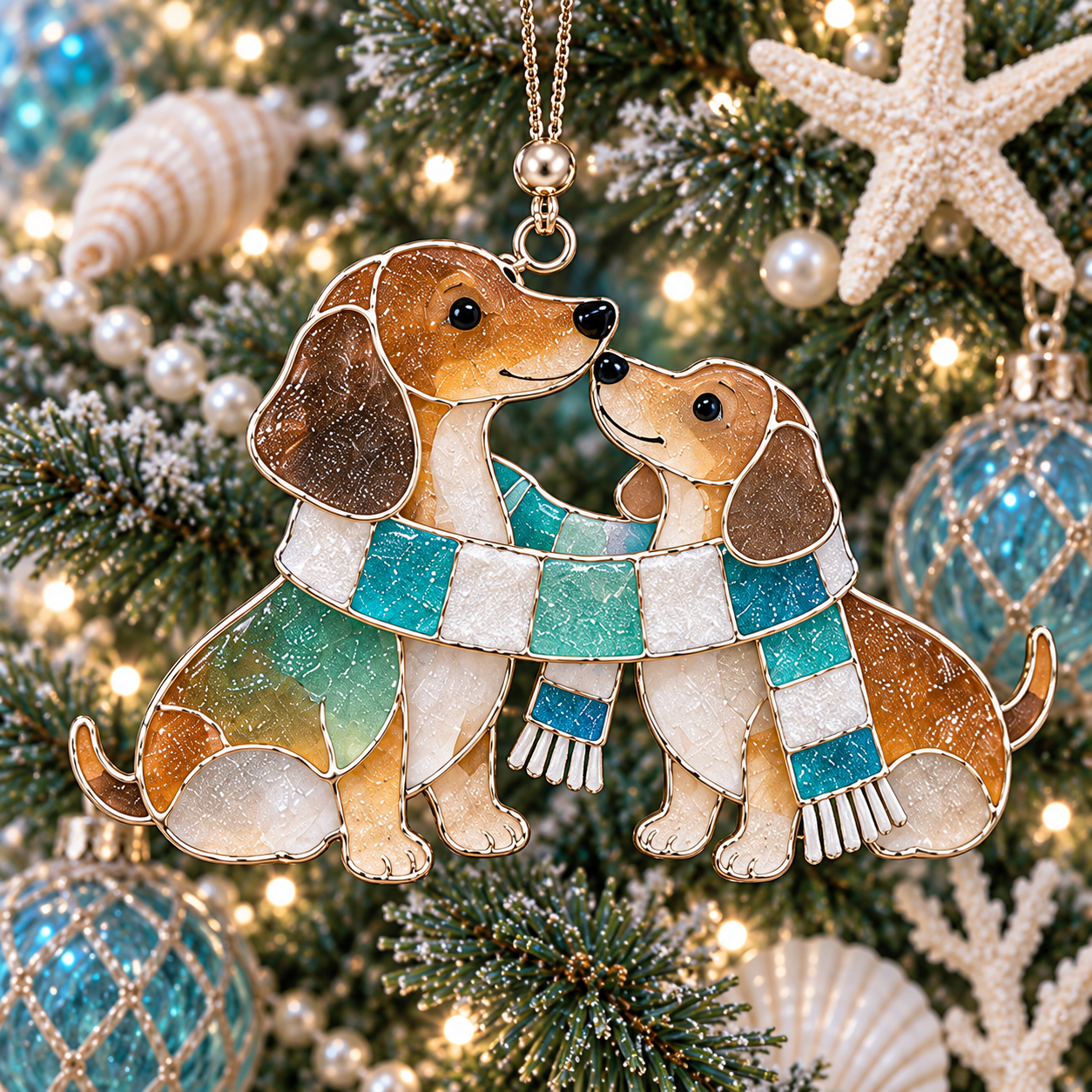 Coastal Christmas Dachshund Ornament Set