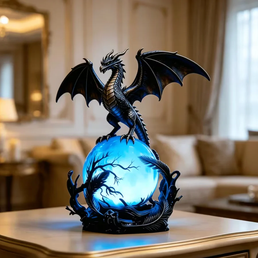 🔮🐉Gothic Dragon LED Crystal Ball Lamp for Dark Aesthetic Decor 