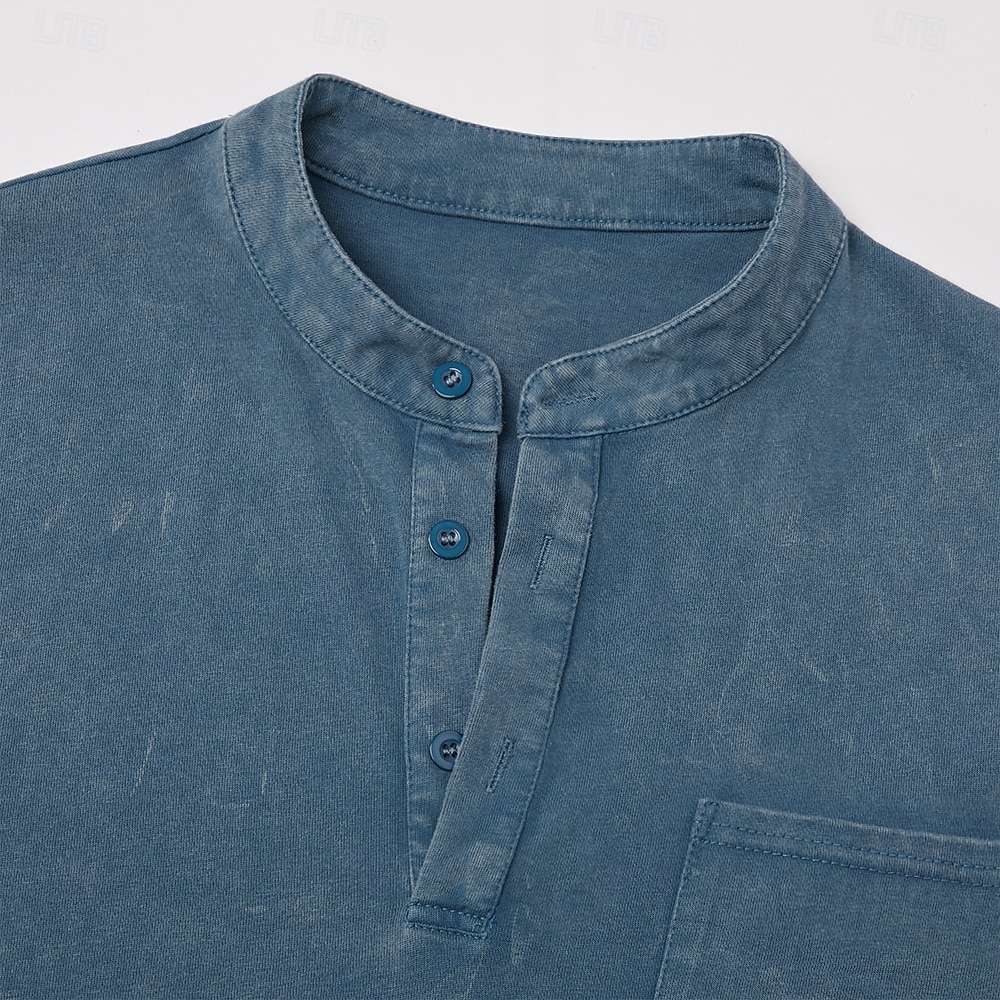 Men's Vintage Henley Shirt 100% Cotton Acid Wash Shirt T shirt Tee Long Sleeve Retro Vintage Casual Casual Spring Fall All Seasons Blue Black Pink Purple Brown Henley Henley T-Shirt 2026 - $32.19 –P5