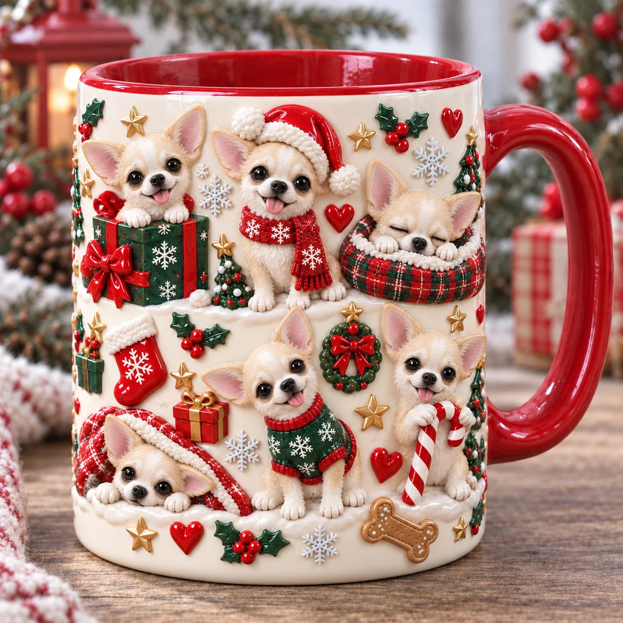 Chihuahua Cream Silly Moment Christmas 3D Effect Printed Accent Mug