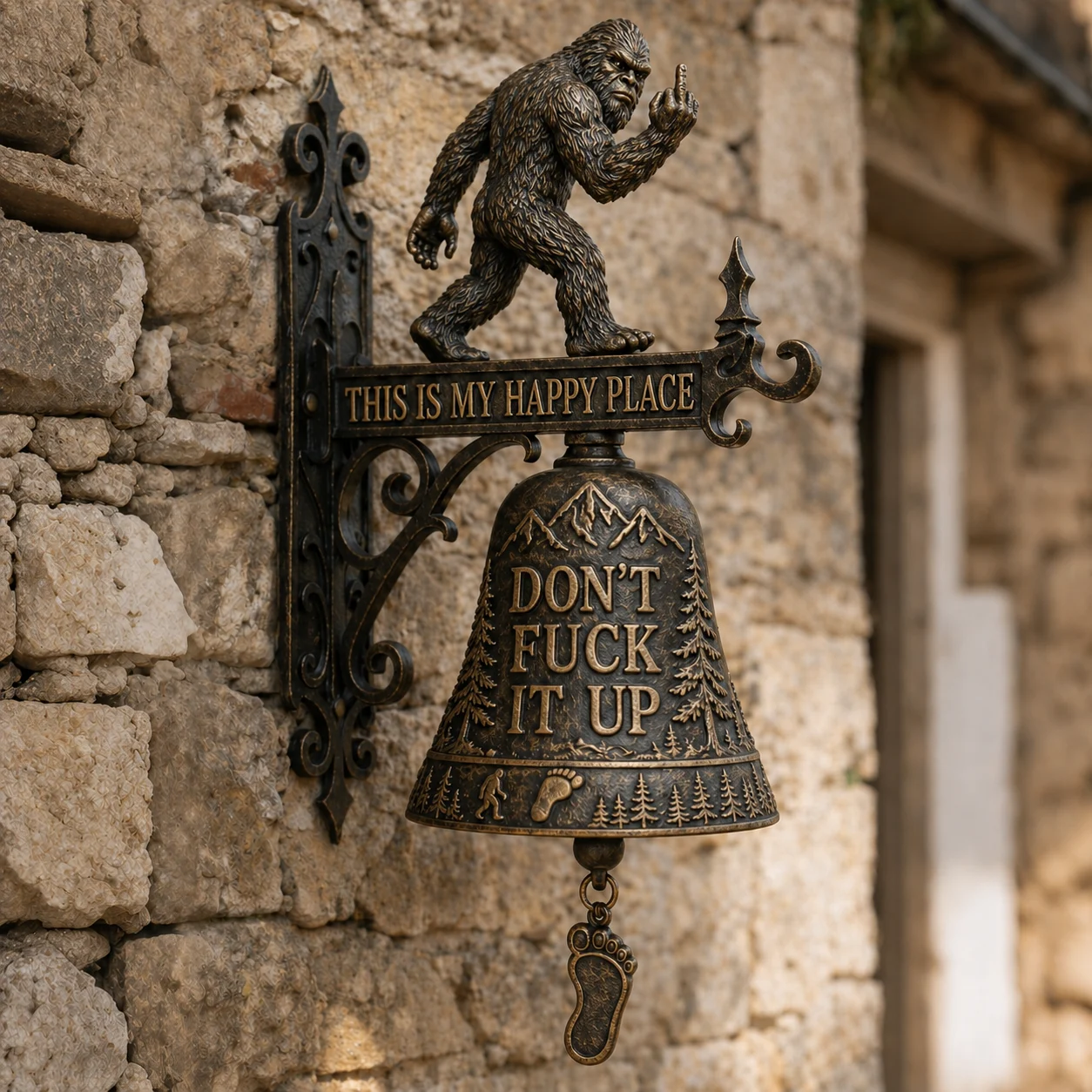 Bigfoot Funny Wall Bell – Rustic Sasquatch Doorbell Decor