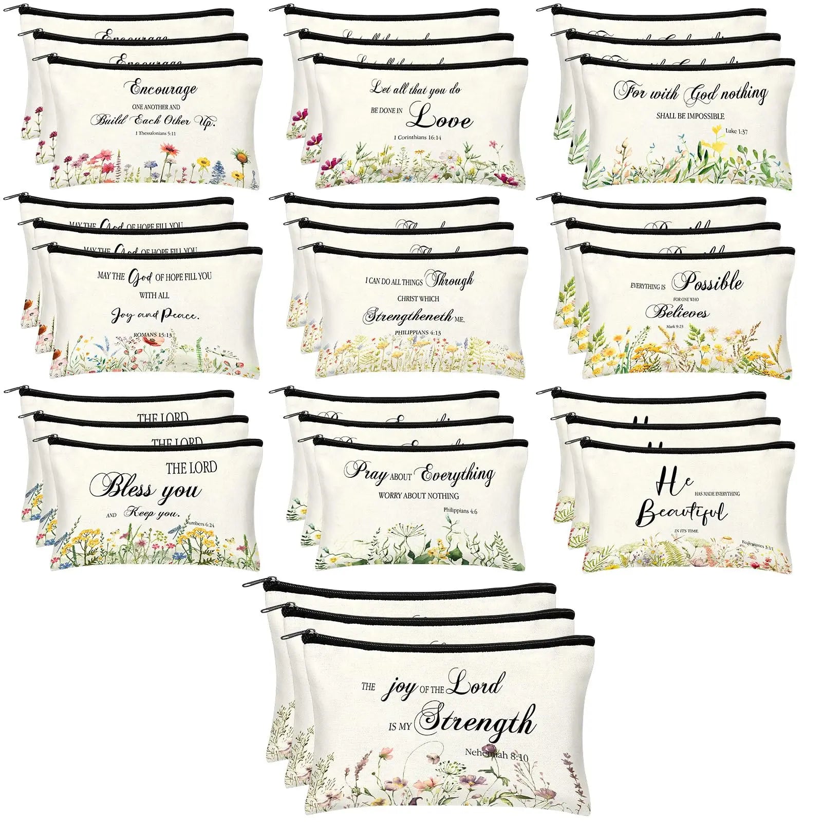Christian Makeup Bag Gift for Women Bulk Faith Pocket Bag with Bible Verse Floral Pattern