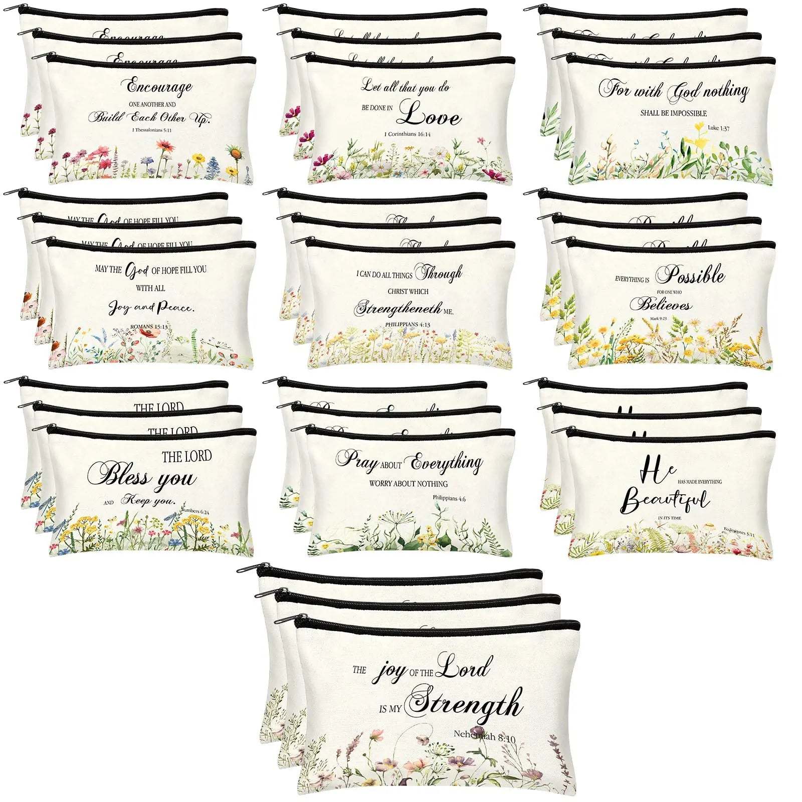 Christian Makeup Bag Gift for Women Bulk Faith Pocket Bag with Bible Verse Floral Pattern