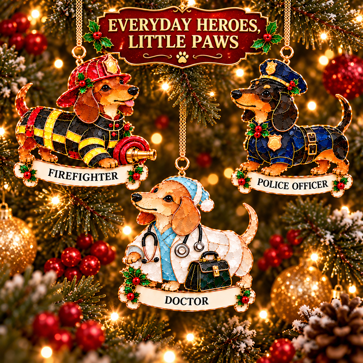 2026 Dachshunds at Work Christmas Ornaments 