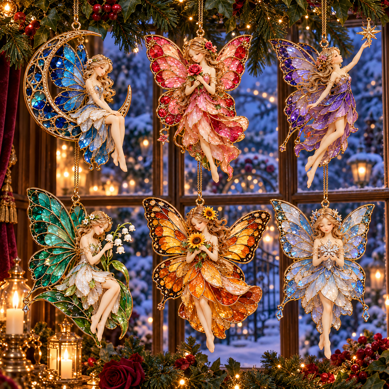 ✨ 2026 Enchanted Stained Glass Fairy Christmas Ornaments 