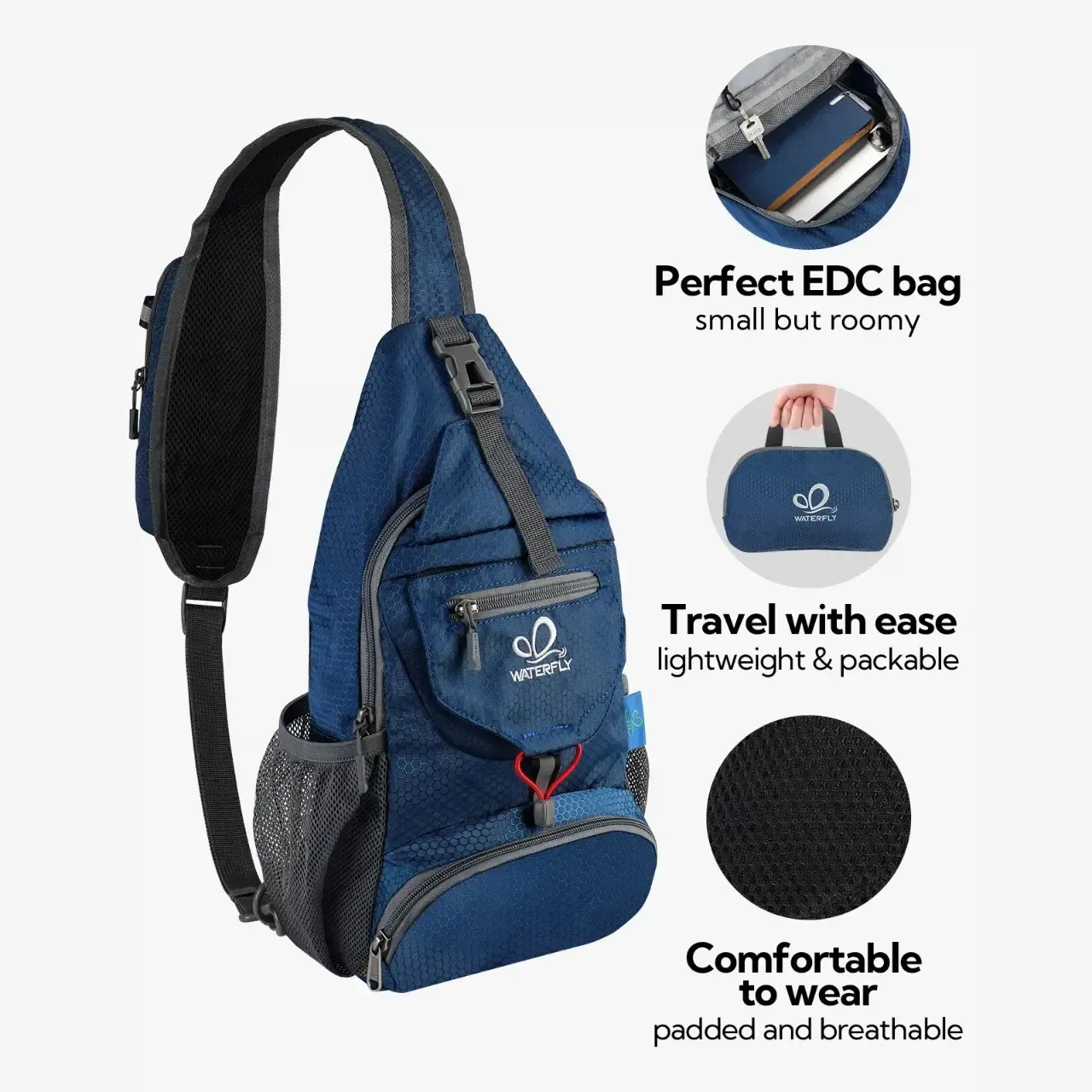 🎒Packable Small Crossbody Sling Backpack with Side Pouch(✨ Perfect for Hiking and Traveling)