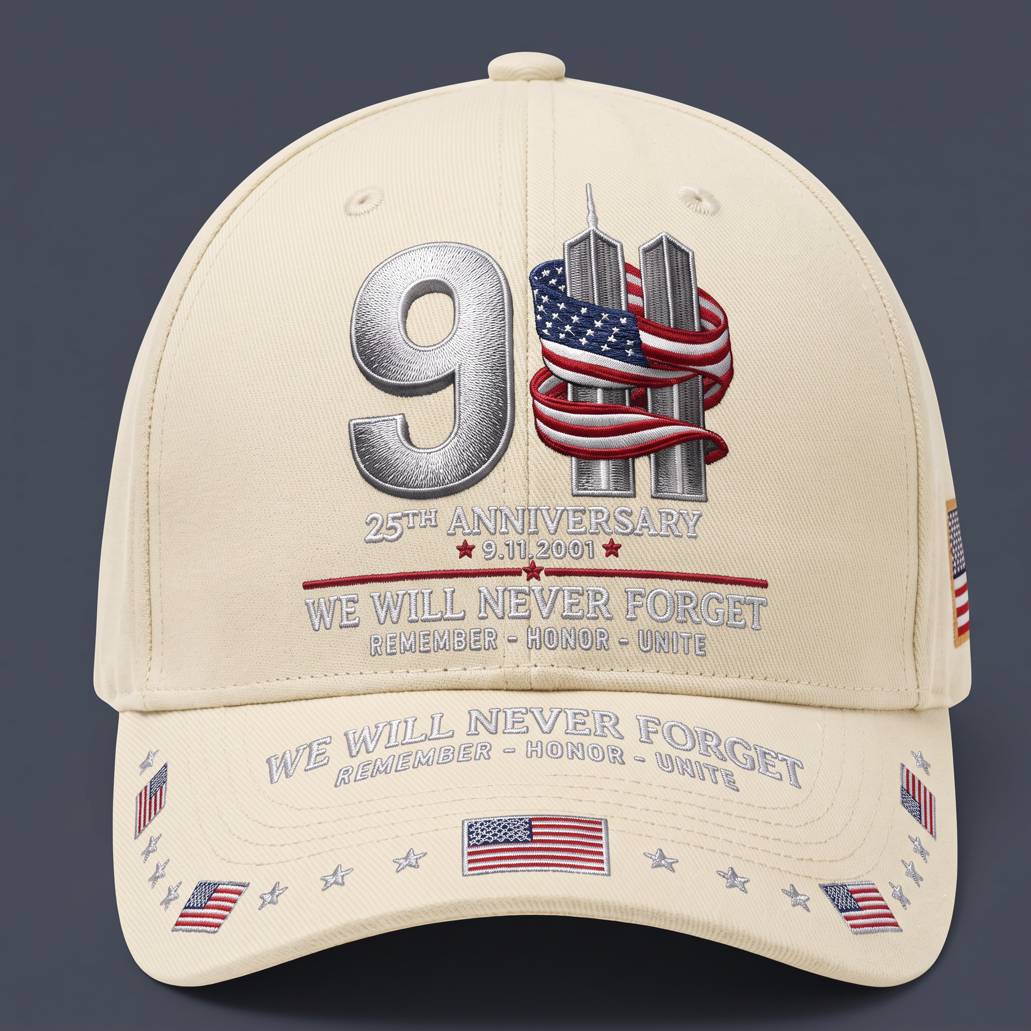 9/11 25th Anniversary We Will Never Forget Embroidered Memorial Baseball Cap