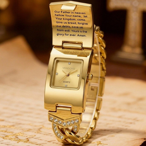 🙏⌚Sparkling Crystal Cross Watch—Geometric Rectangular Dial, Premium Metal Strap💎