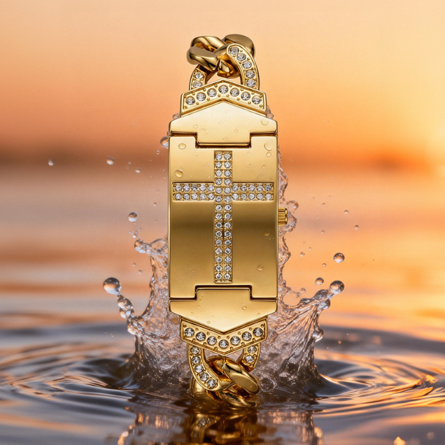 🙏⌚Sparkling Crystal Cross Watch—Geometric Rectangular Dial, Premium Metal Strap💎