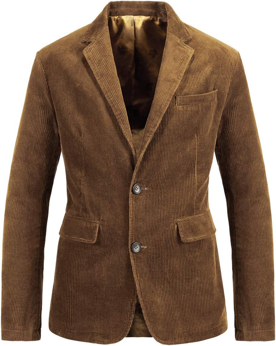 Men's Vintage Casual Work Wear Corduroy Suit Blazer Jacket Sport Coat