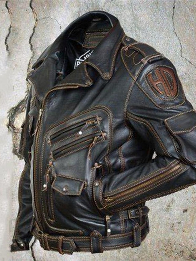 Vintage leather men's multi-pocket personalized leather coat jacket
