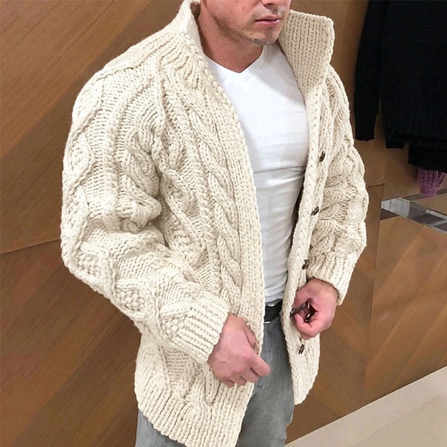 Men's Formal Cardigan Chunky Knit Solid Color Stand Collar Fashion Sweater