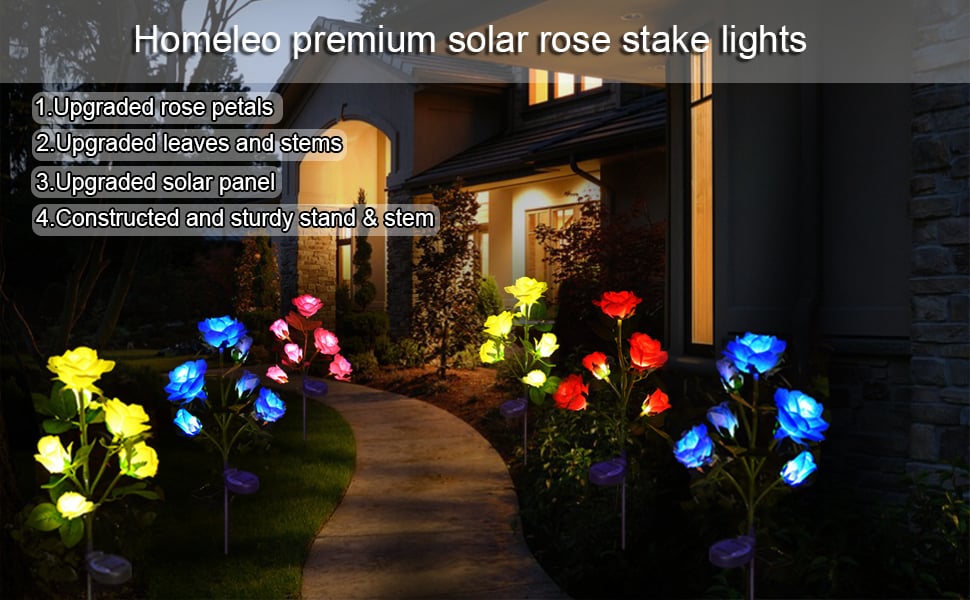 solar rose flower stake for cemetery decoration