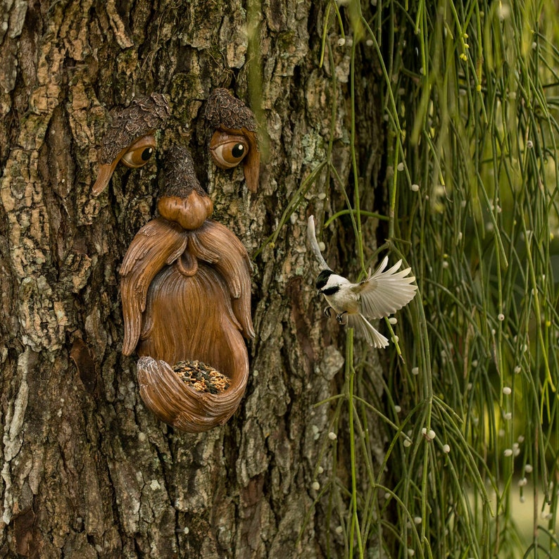 Tree Faces Garden Decor –Tree Hugger Bird Feeder– Yard Art– gift for dad- tree decorations outdoor- Garden Sculpture- Magical face for tree