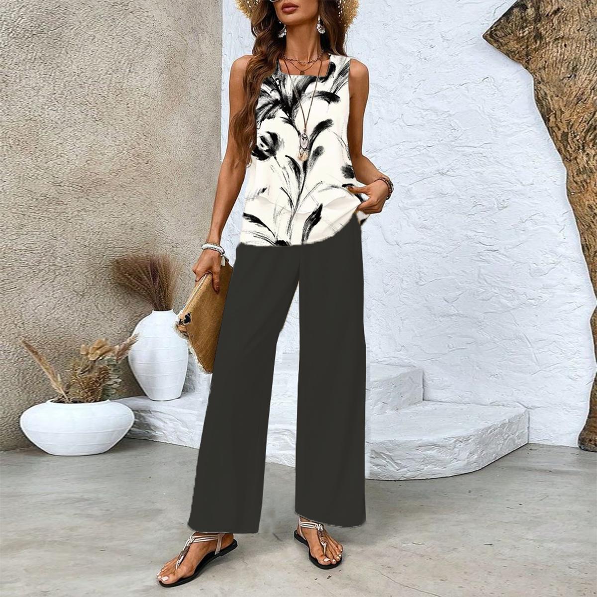 Sleeveless Lapel Two-Piece Set