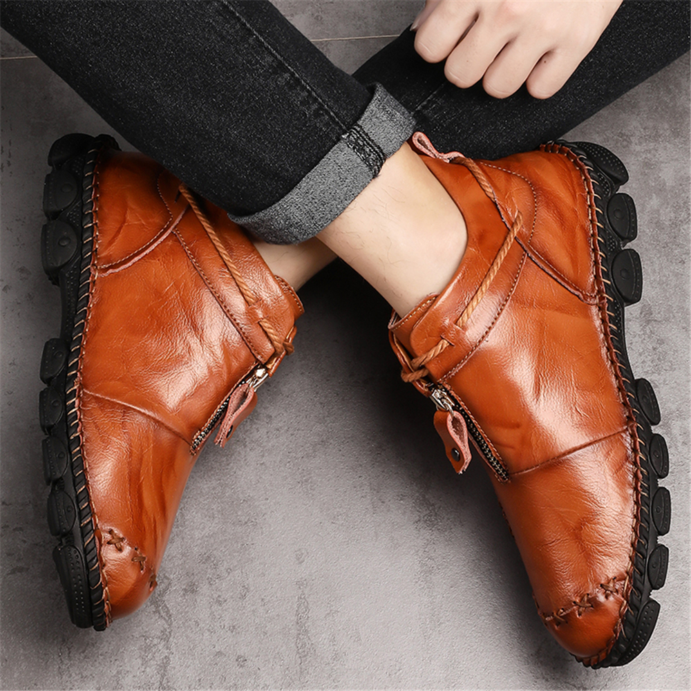  Mens Hand Stitching Non-Slip Soft Sole Genuine Leather Ankle Chukka Boots