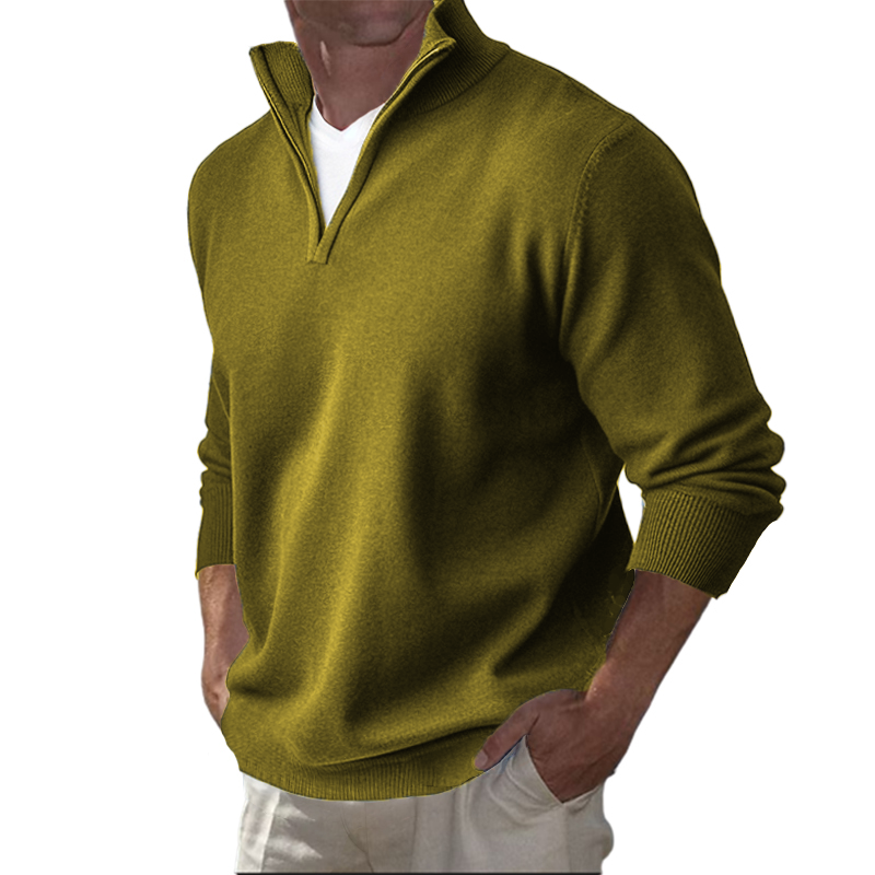 Men's Business Three-Quarter Zip Cotton Polo Shirt