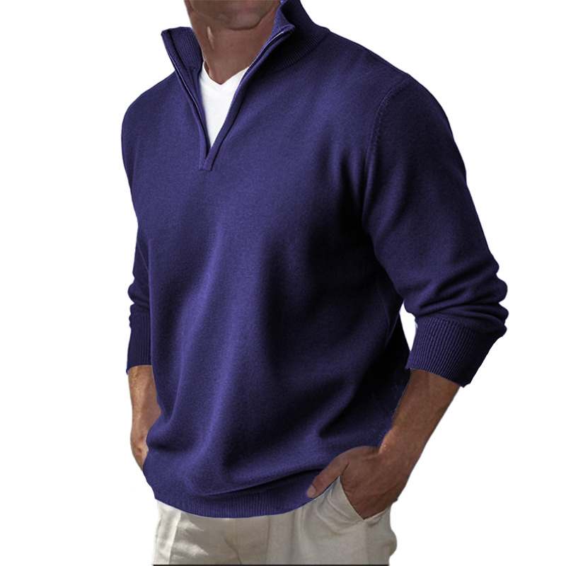 Men's Business Three-Quarter Zip Cotton Polo Shirt