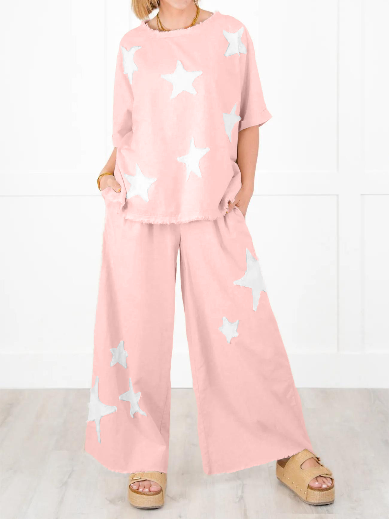 Women's Casual Star Patch Two Piece Set 