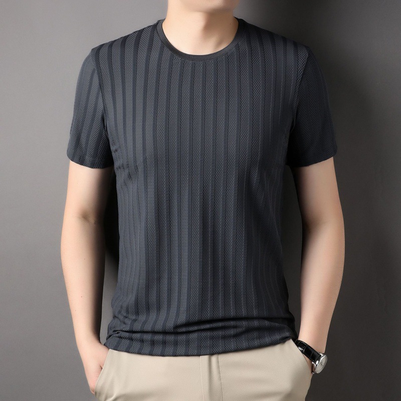 Men's summer ice silk round neck short sleeve T-shirt