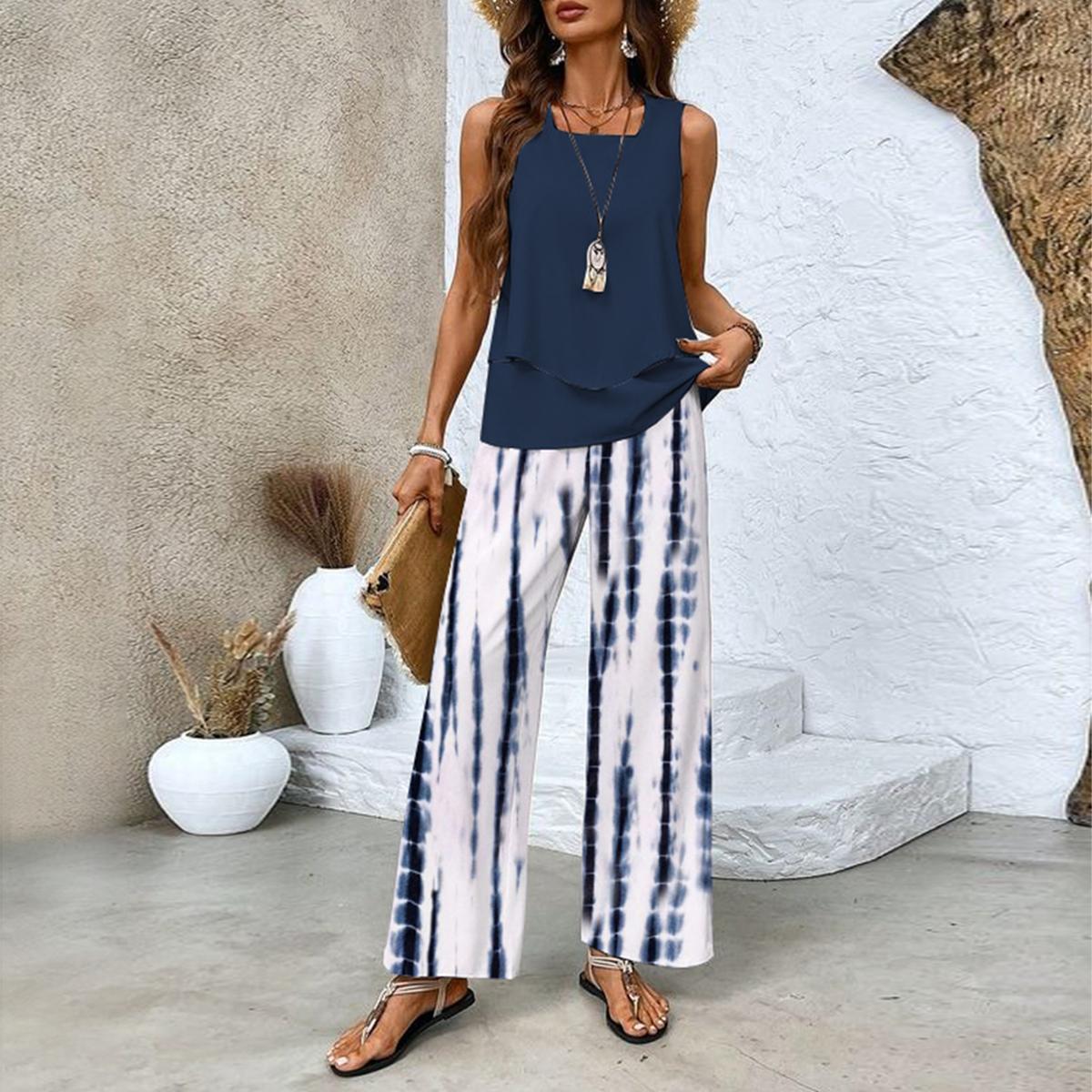 Square Neck Sleeveless Top and Pants Set