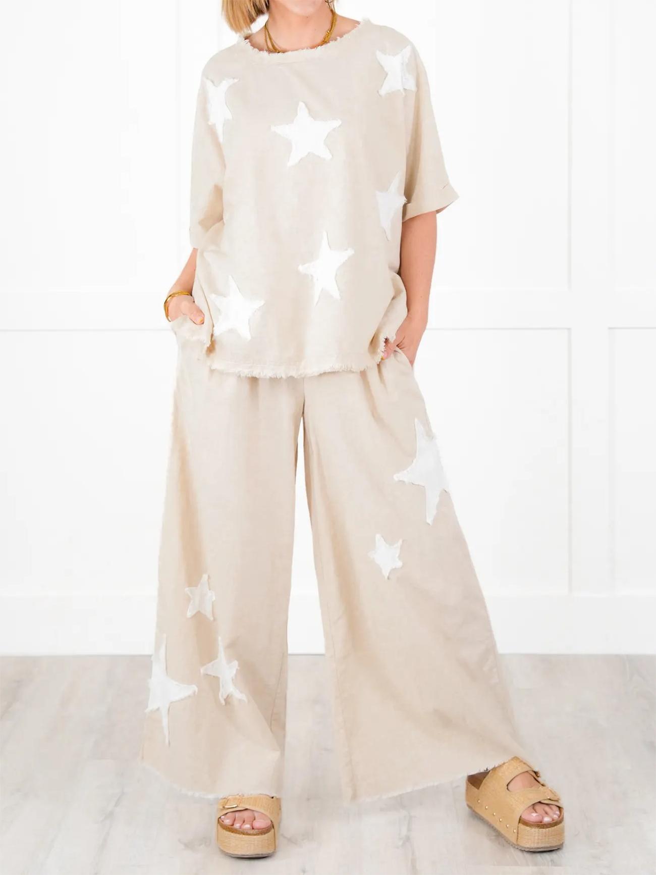 Women's Casual Star Patch Two Piece Set 