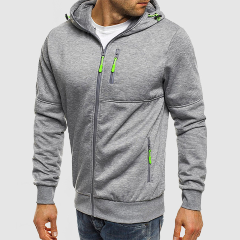 Men's Outdoor Hooded Contrast Color Zipper Cardigan Hoodie
