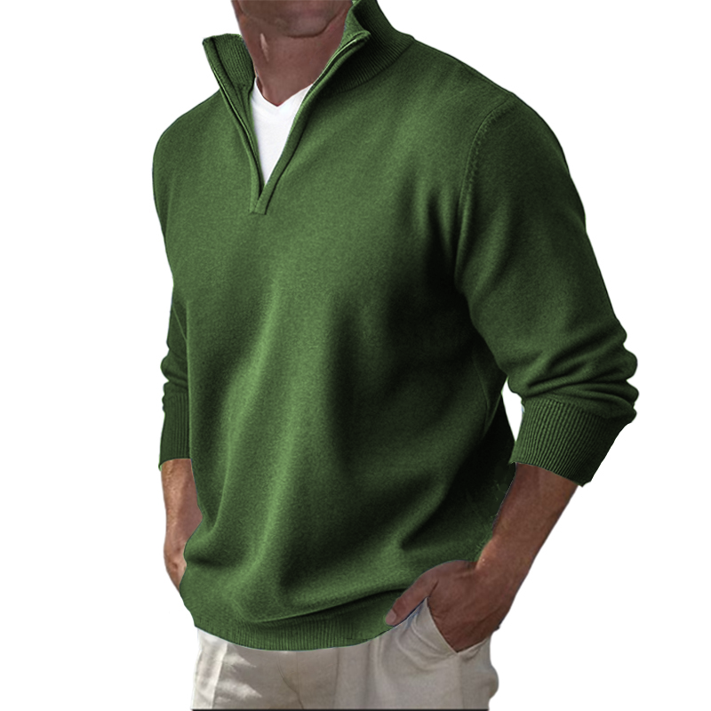Men's Business Three-Quarter Zip Cotton Polo Shirt
