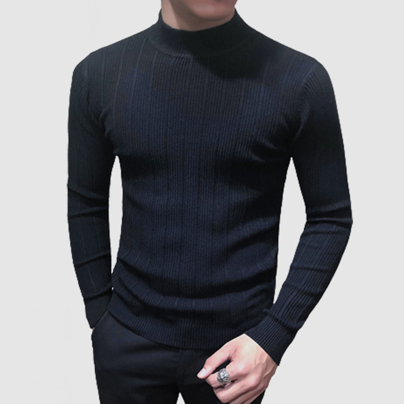 Men's Striped Half Turtle Neck Long Sleeve Basic Sweater