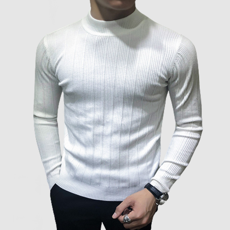 Men's Striped Half Turtle Neck Long Sleeve Basic Sweater