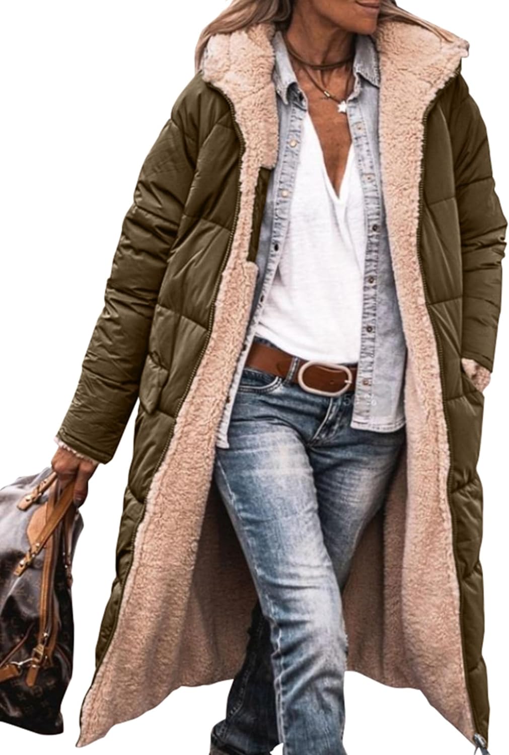 Women's 2024 Winter Fashion Clothes Oversized Shearling Fleece Long Coats Jackets