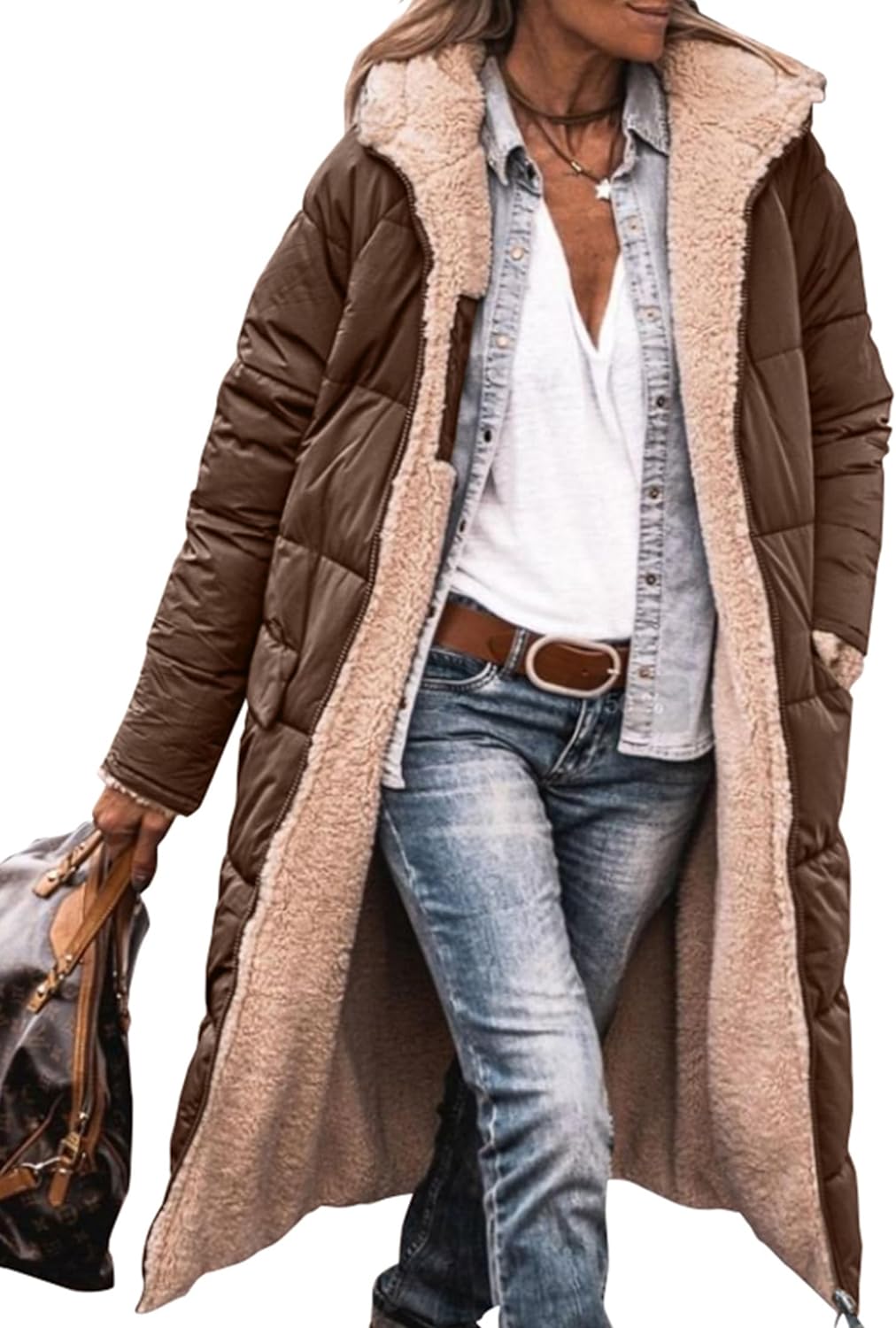 Women's 2024 Winter Fashion Clothes Oversized Shearling Fleece Long Coats Jackets