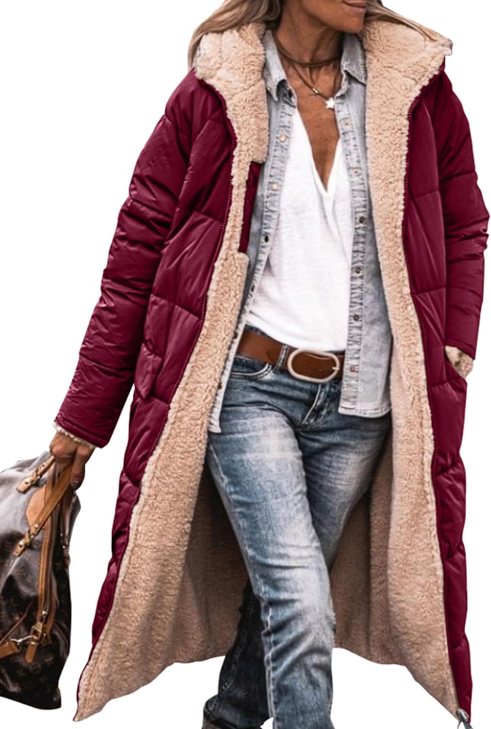 Women's 2024 Winter Fashion Clothes Oversized Shearling Fleece Long Coats Jackets