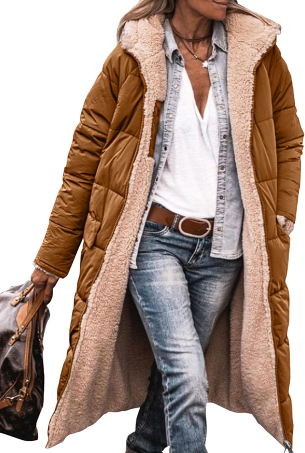 Women's 2024 Winter Fashion Clothes Oversized Shearling Fleece Long Coats Jackets
