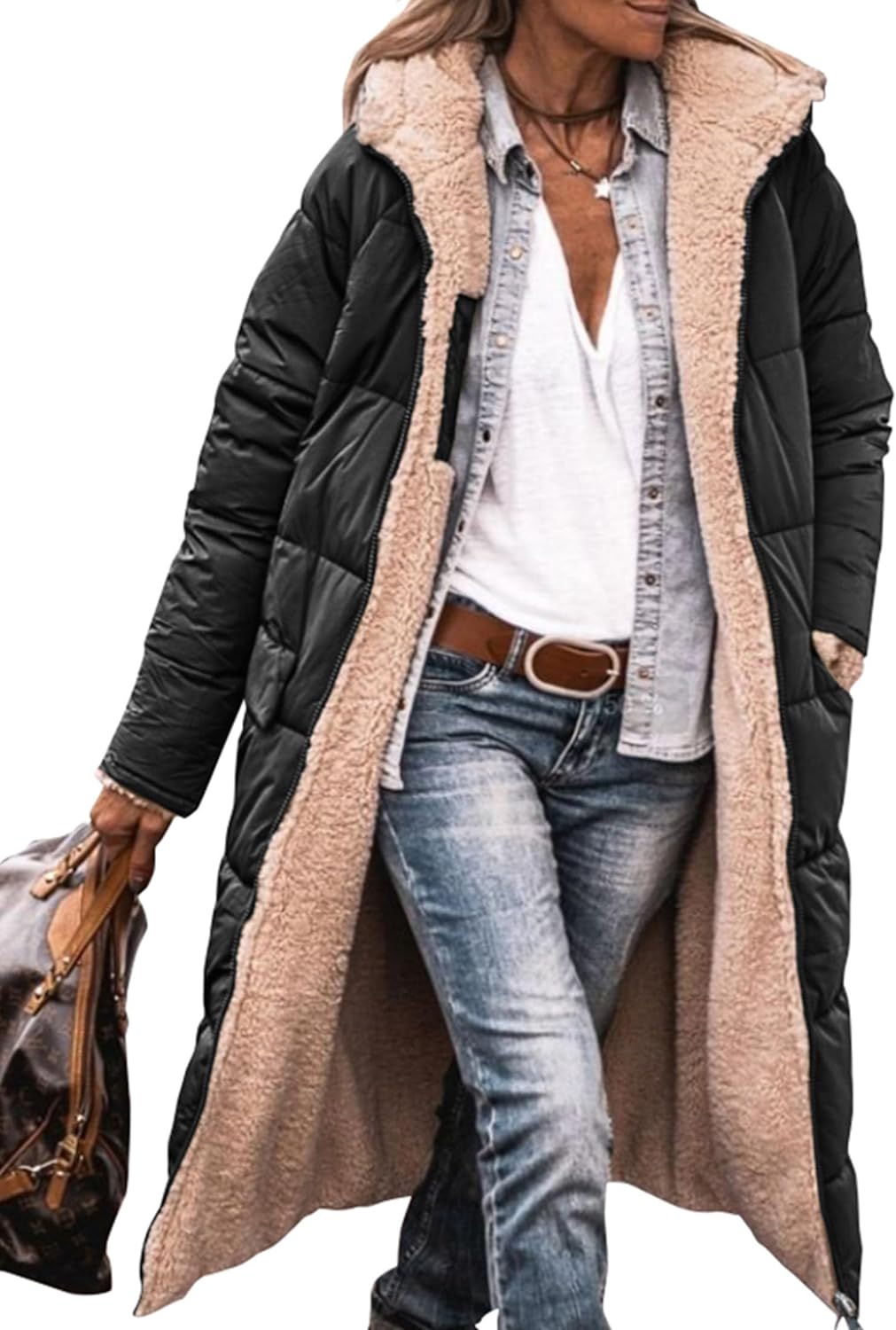 Women's 2024 Winter Fashion Clothes Oversized Shearling Fleece Long Coats Jackets