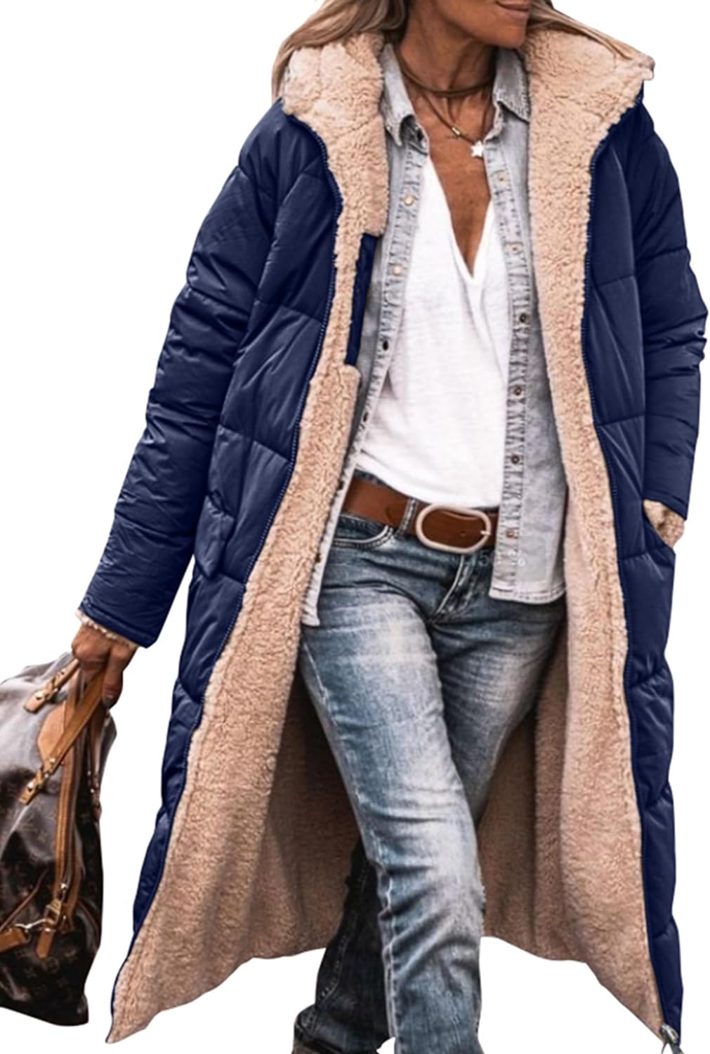 Women's 2024 Winter Fashion Clothes Oversized Shearling Fleece Long Coats Jackets