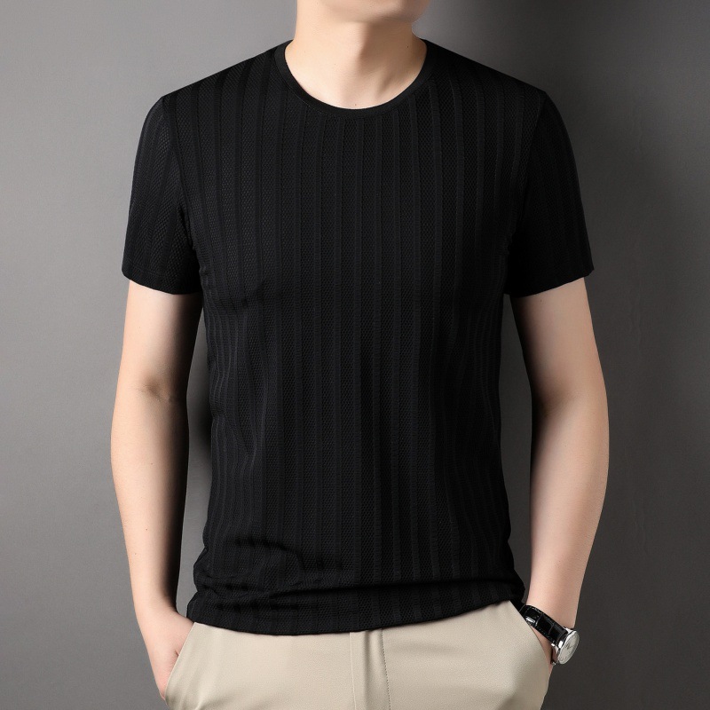 Men's summer ice silk round neck short sleeve T-shirt