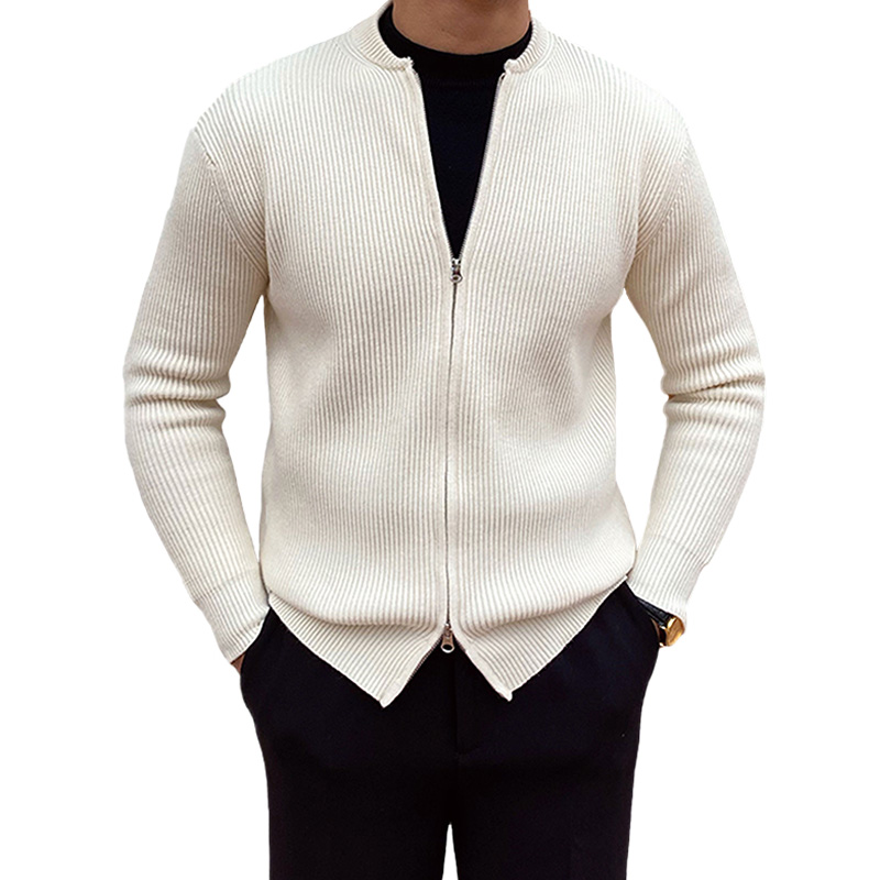 Men's New V-Neck Zipper Striped Cardigan Cashmere Sweater