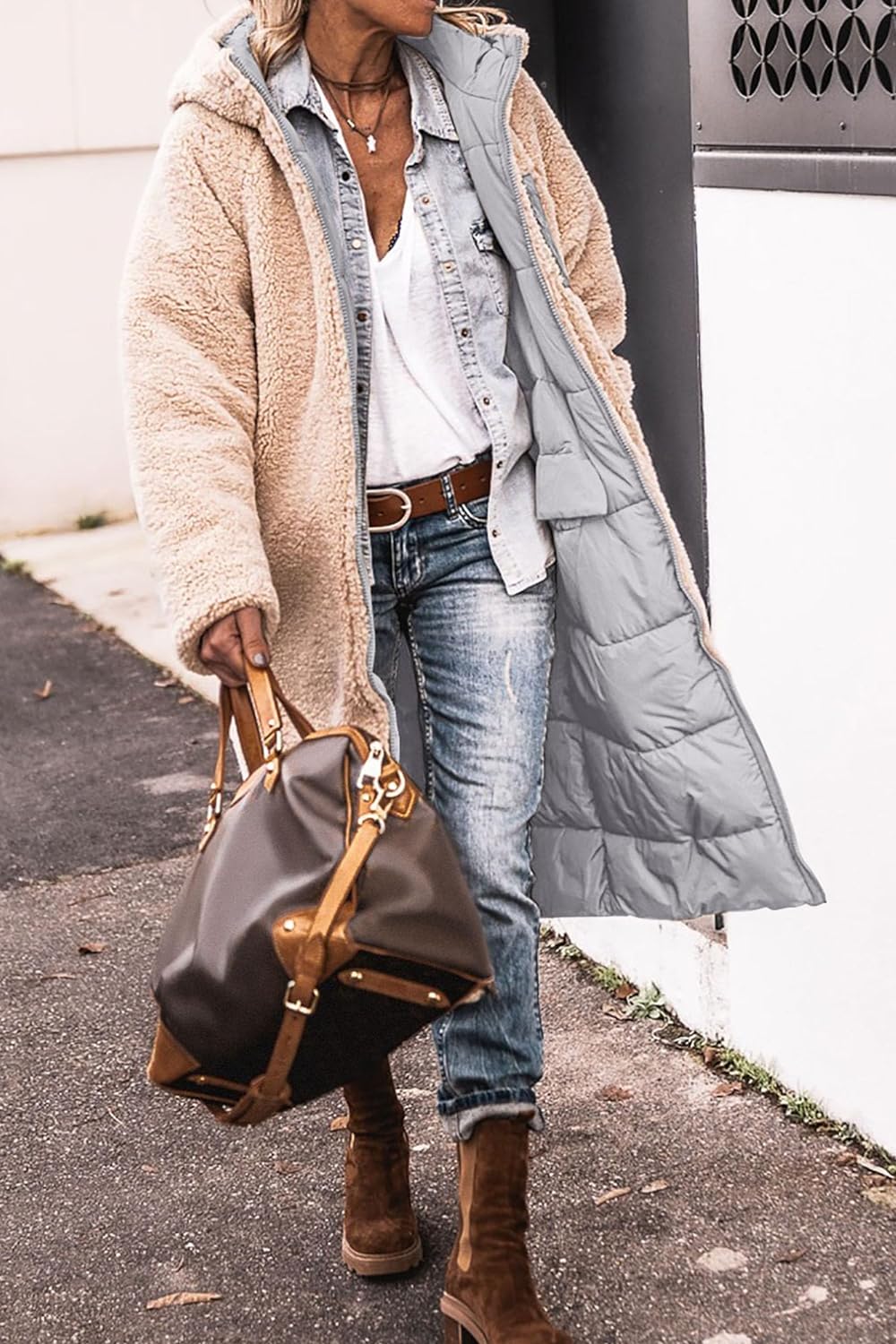 Women's 2024 Winter Fashion Clothes Oversized Shearling Fleece Long Coats Jackets