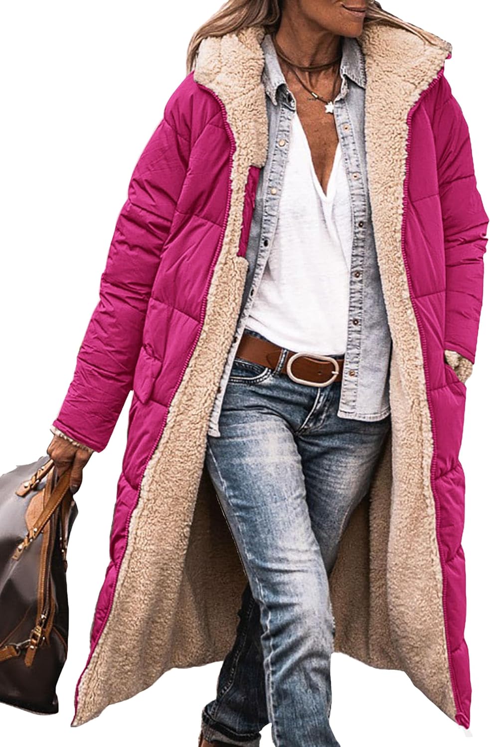 Women's 2024 Winter Fashion Clothes Oversized Shearling Fleece Long Coats Jackets