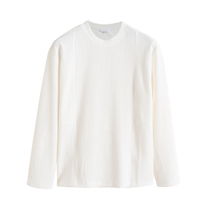 Men's pit strip round collar long sleeve simple casual bottom shirt T-shirt