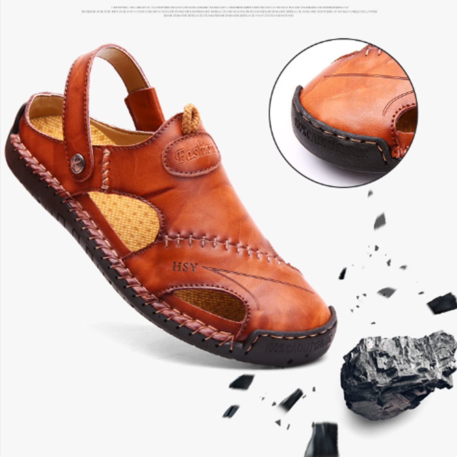Men's Casual Closed Toe Leather Handmade Sandals - Leather Classic Sandals Slipper Outdoor