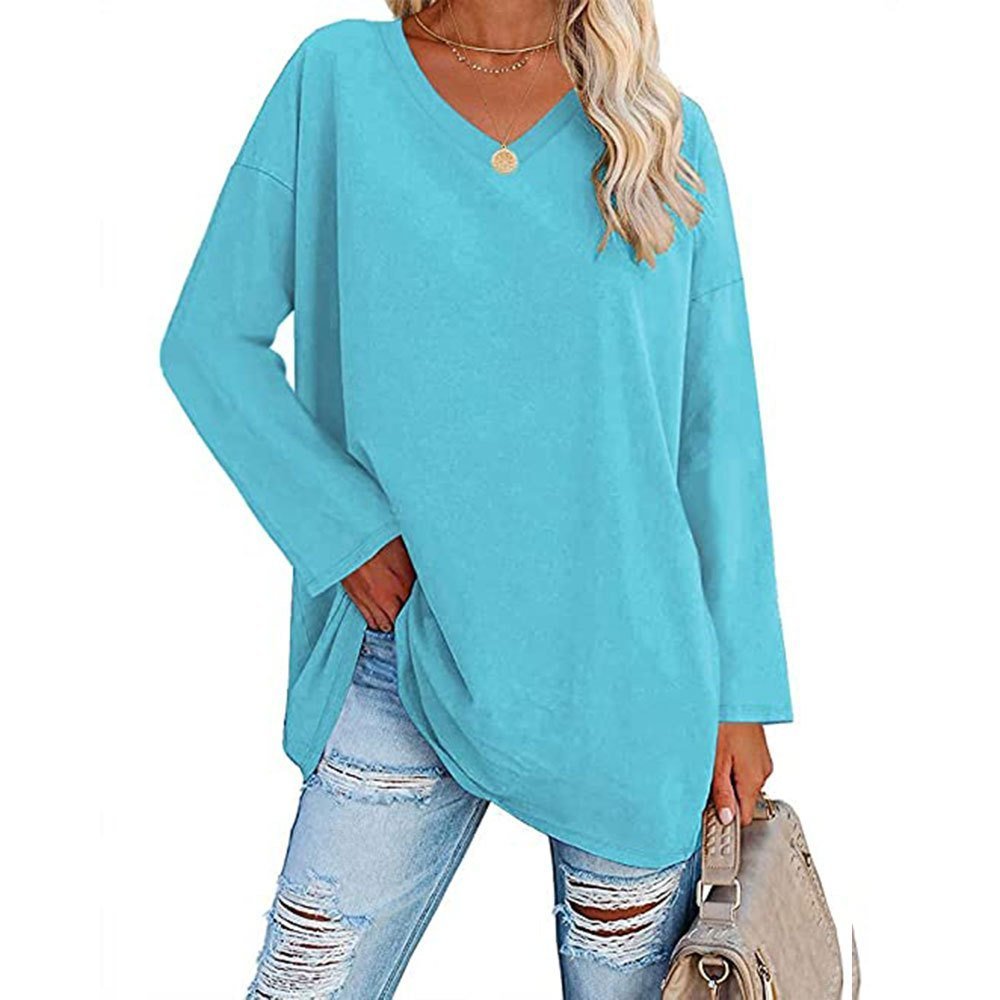 Women's Loose Long Sleeve Fashion V-neck Top 