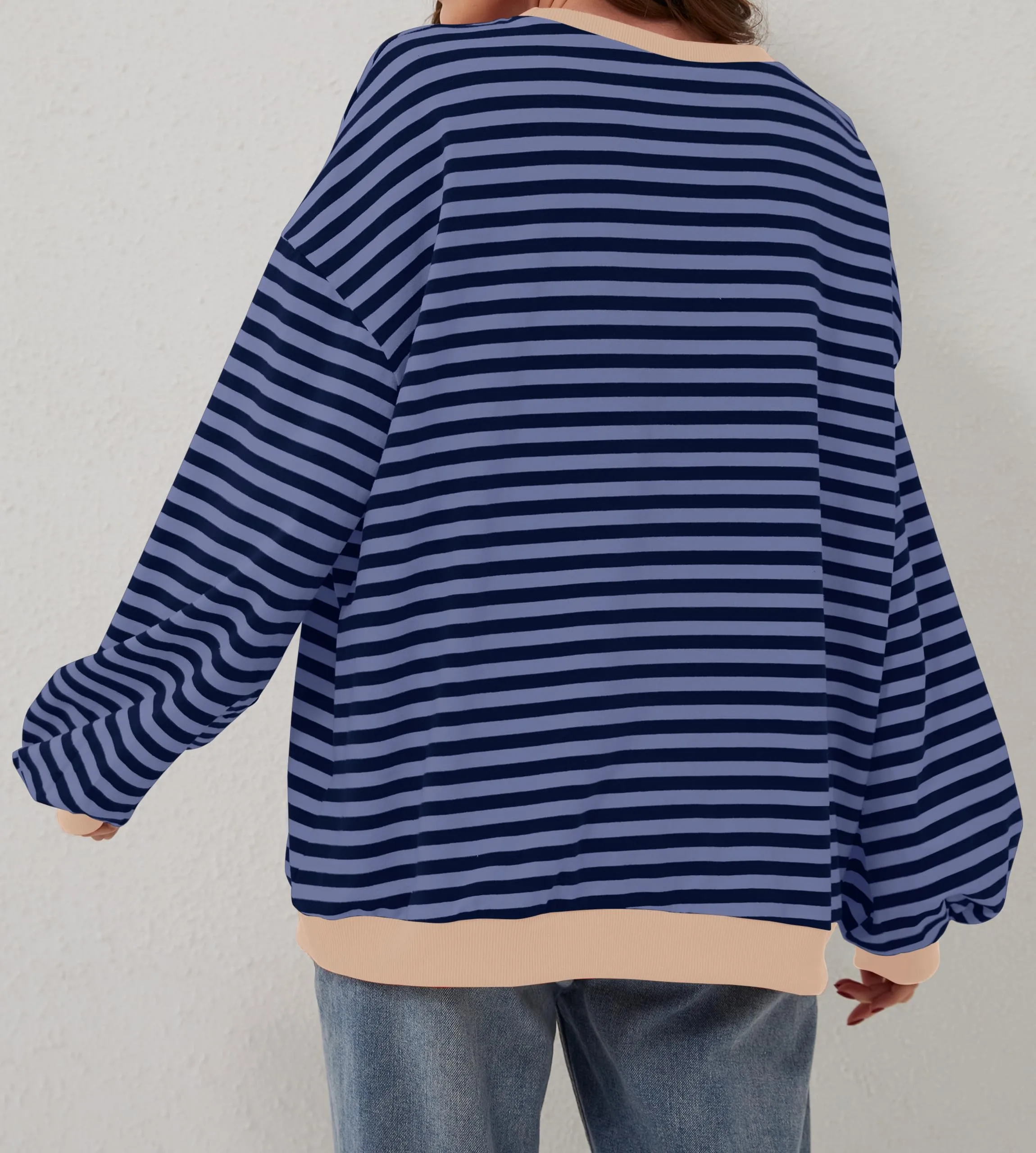 Women's Oversized Striped Long Sleeve Pullover 