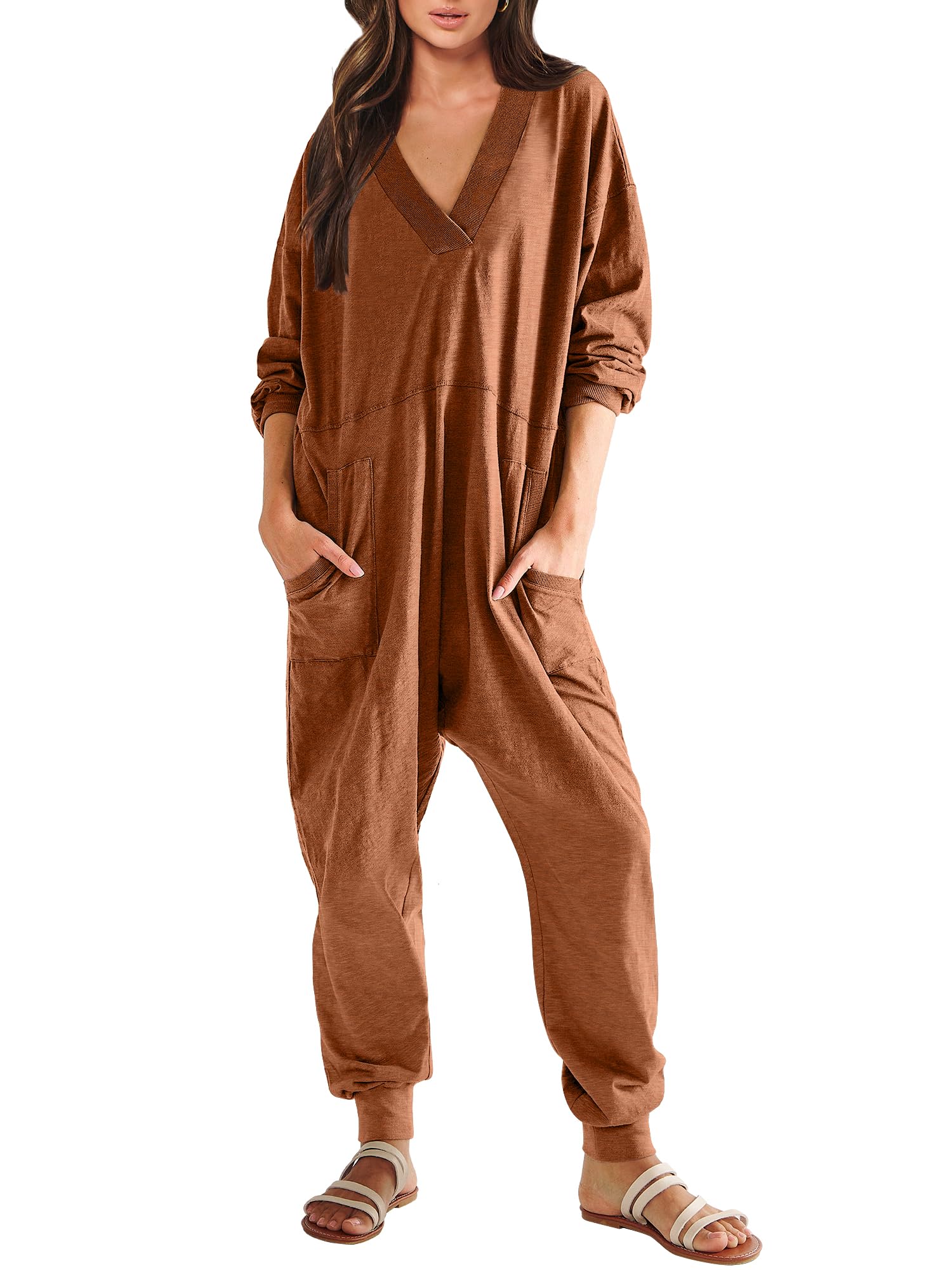 2024 New Women's Loose Long Sleeve Jumpsuit with Pockets 