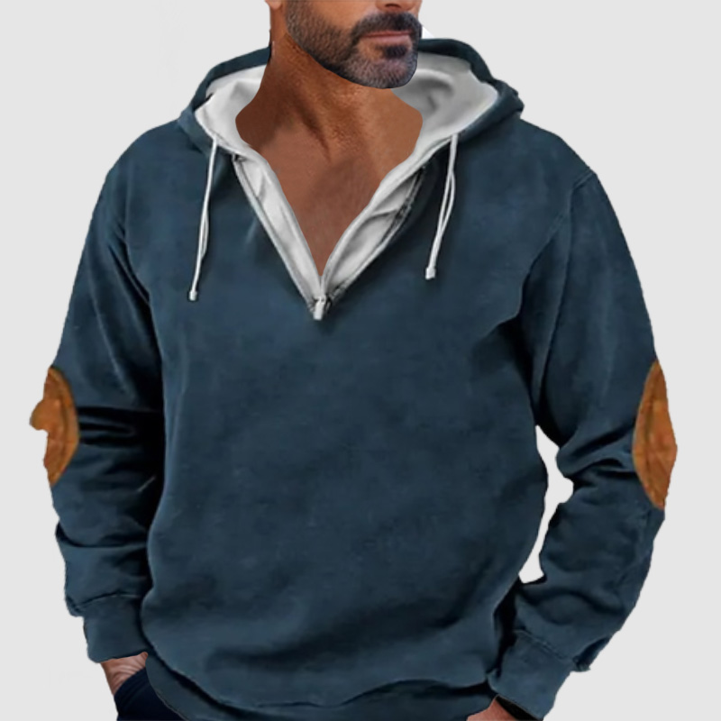 Men's Outdoor Hooded Contrast Color Long Sleeve Sweatshirt
