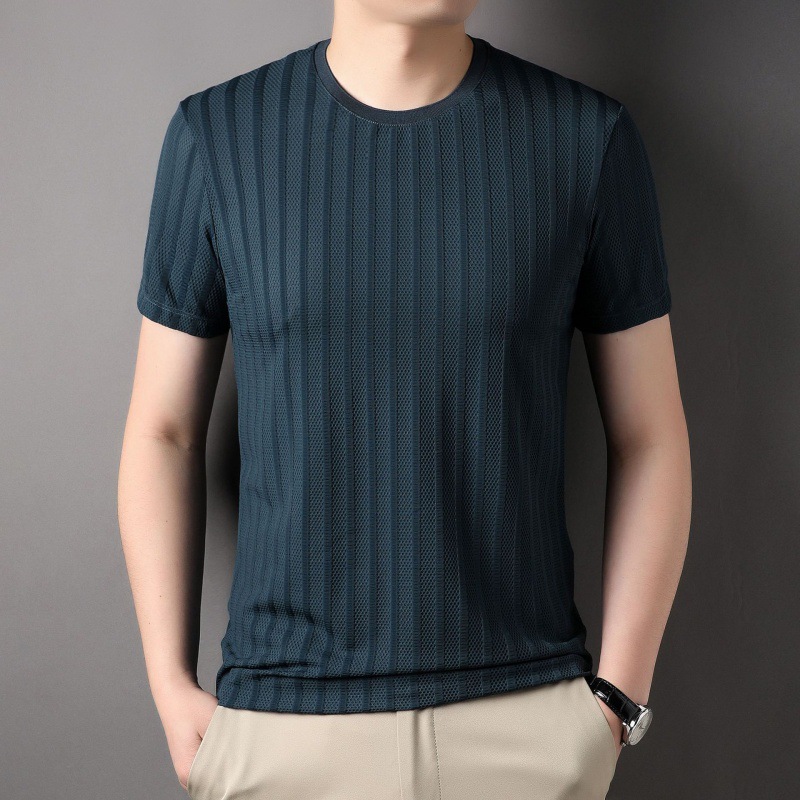 Men's summer ice silk round neck short sleeve T-shirt